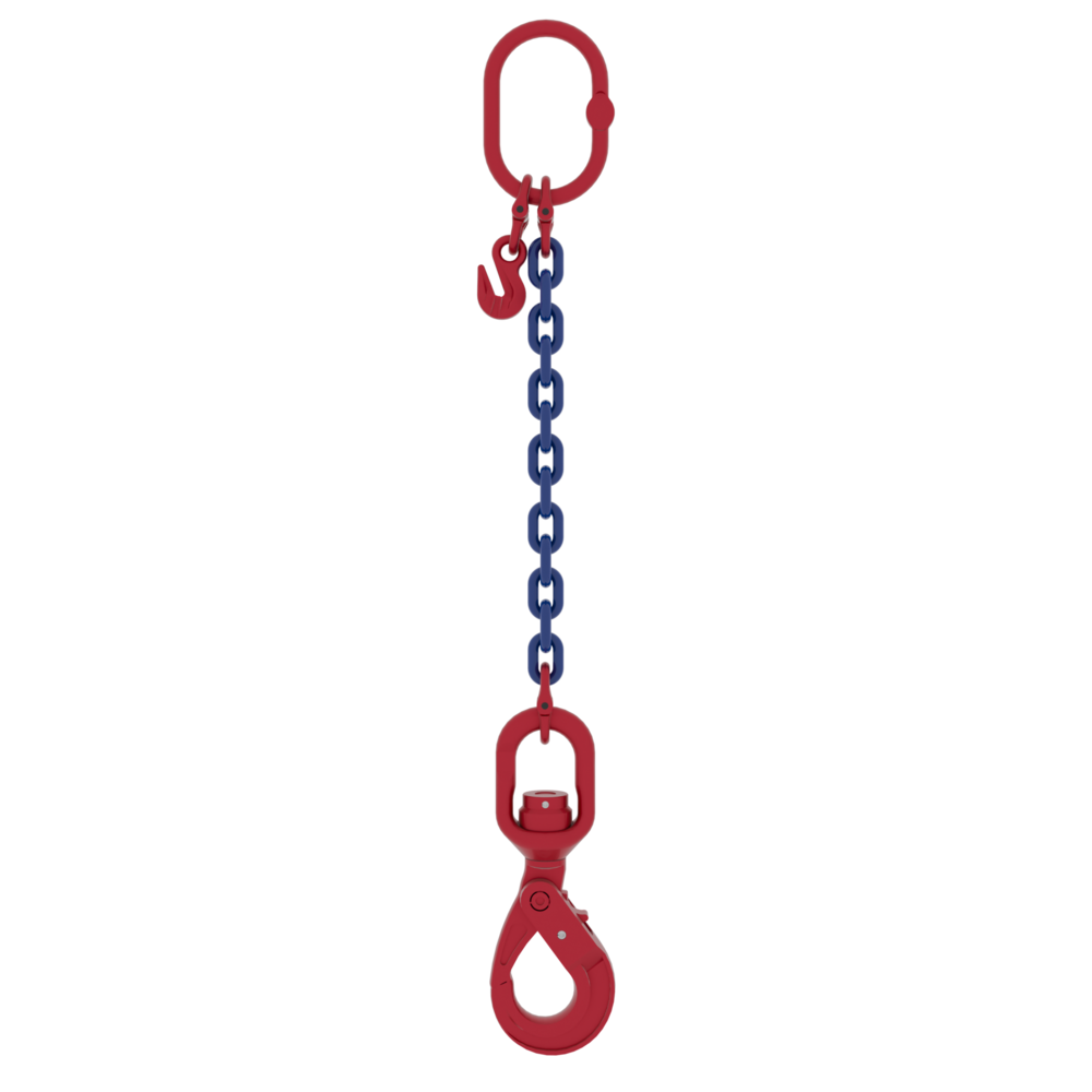 Chain sling 1-leg with swivel ball bearing safety hook, grade 10