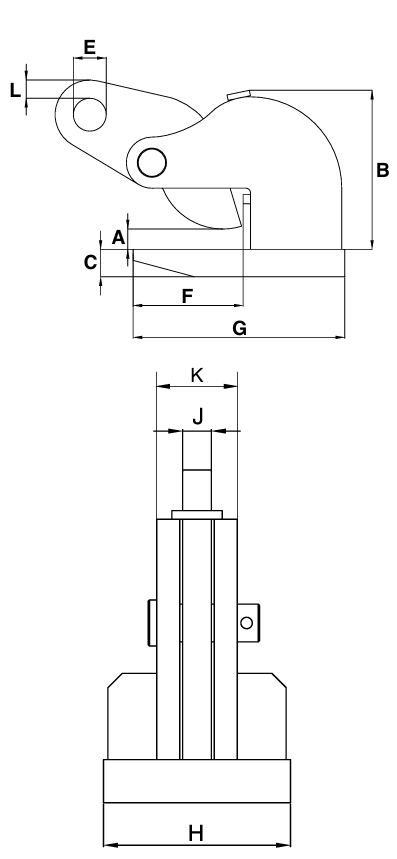 Crosby IPHOZ Horizontal Lifting Clamps measurements