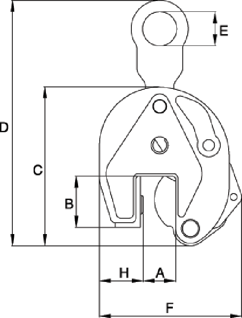 Crosby IP10 Vertical Lifting Clamp measurements
