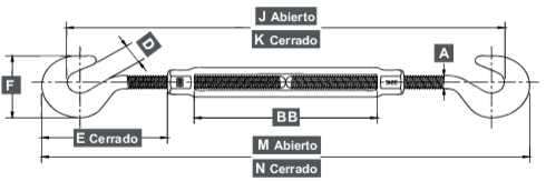 Crosby HG-223 Hook & Hook Turnbuckle measurements
