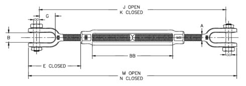 Crosby HG-228 Jaw and Jaw Turnbuckle measurements