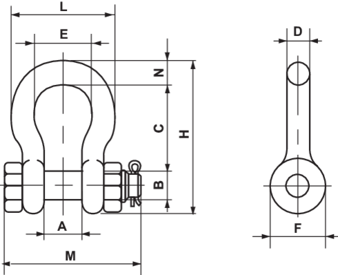 Bolt Type Anchor Shackle Crosby G-2130 measurements