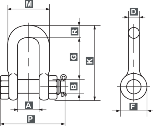 Bolt Type Chain Shackle Crosby G-2150 measurements