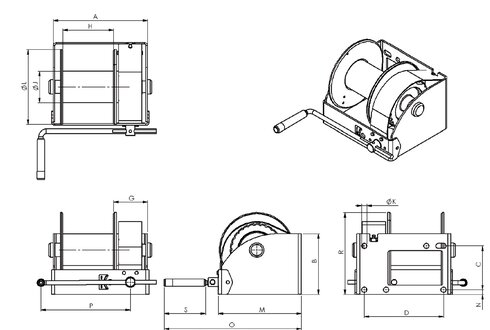 Worm Gear Hand Winch WW250-1500 drawing