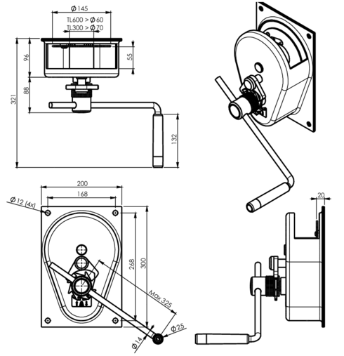 Spur Gear Hand Winch TL300-600 drawing