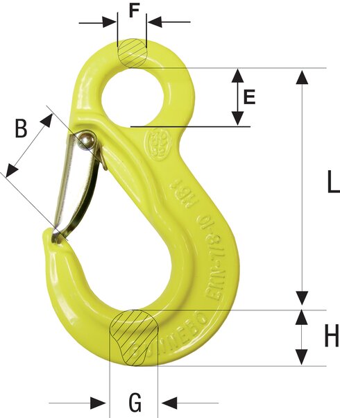 Grabiq Sling Hook EKN with Latch measurements