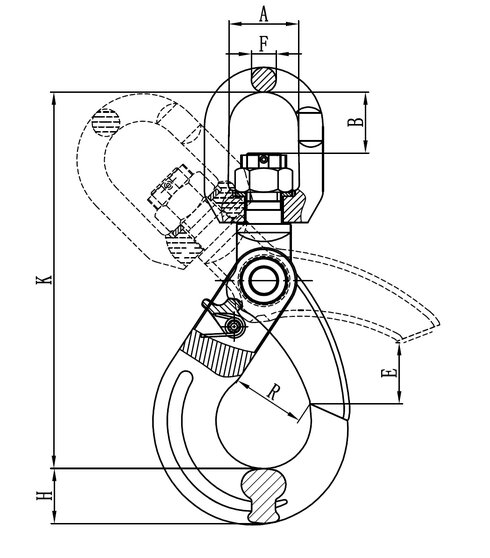 Eye self-locking hook with swivel, grade 80 