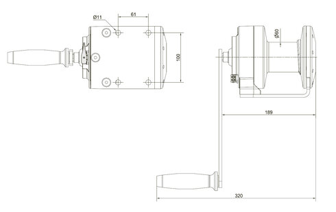 Drawing of the hand spurgear Winch TIREX