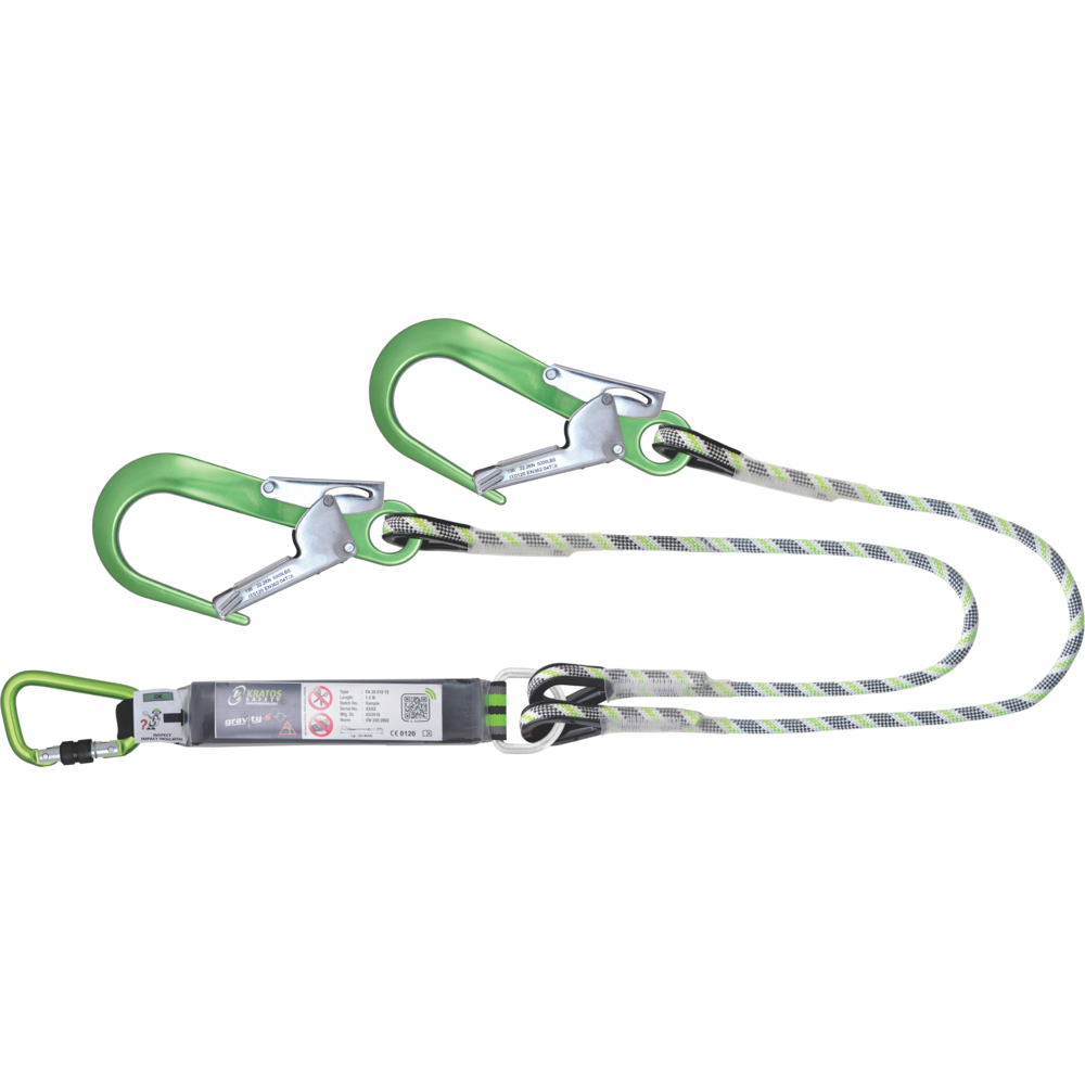 Forked Energy Absorbing Kernmantle Rope Lanyard with Green Aluminium Hooks