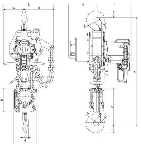 Air Chain Hoist Red Rooster TMH 10 drawing
