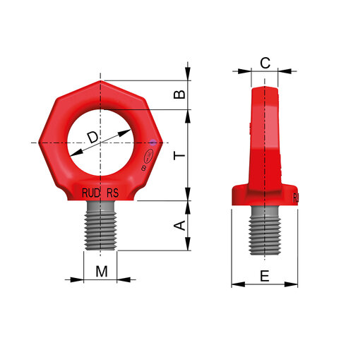 The RUD RS-M lifting eye bolt measurements.